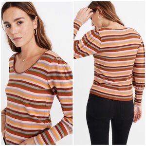 Madewell Striped Multicolor Puff-Sleeve Scoop-neck Top Small
